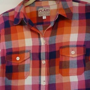 VINTAGE CLASSIC OLD NAVY  'PLAID" SHIRT ORANGE PURPLE PINK